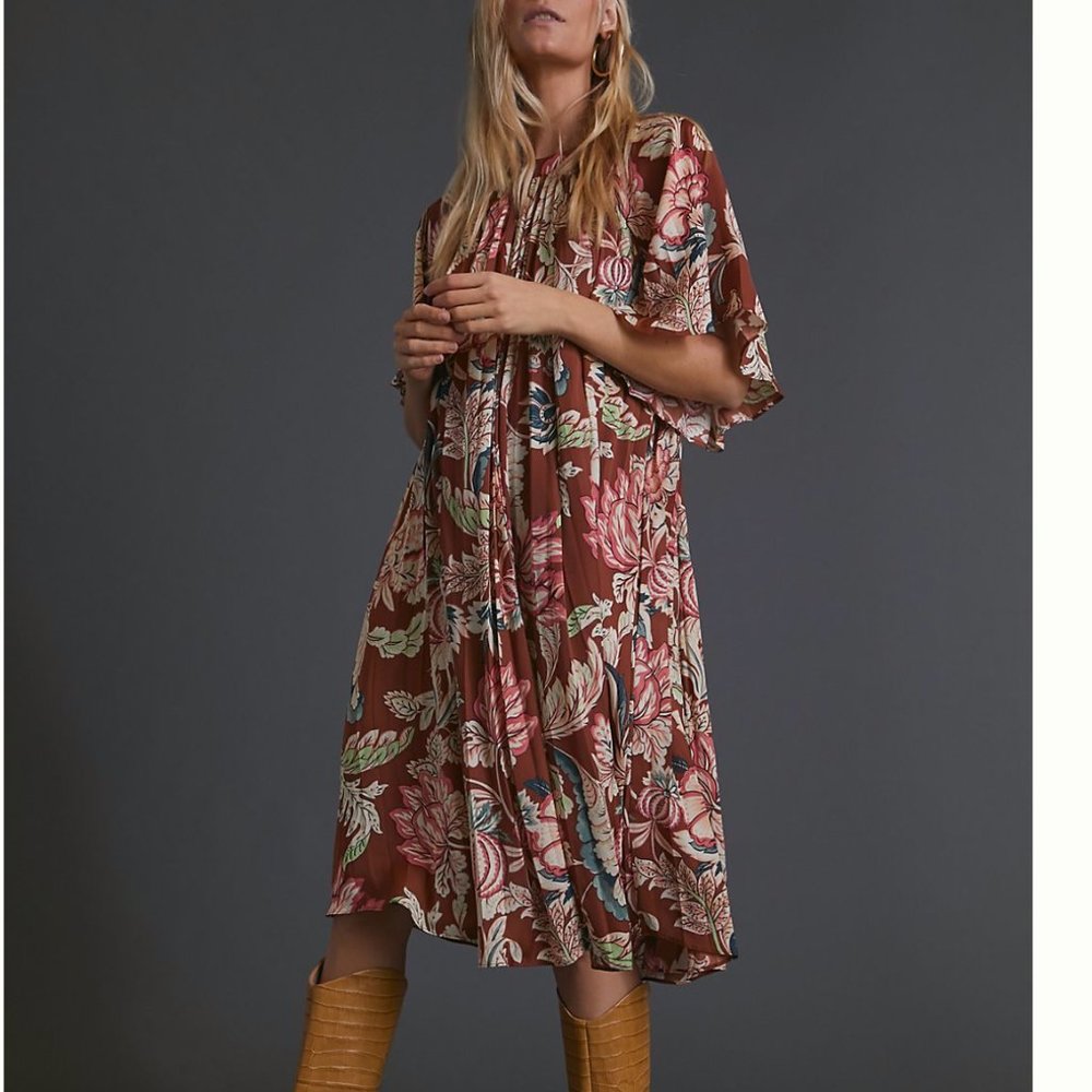Leandra Pleated Floral Boho Cottage Peasant Dress